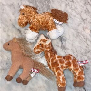 Bundle of Small Plush Toys Aurora Horse, Douglas Horse and Douglas Giraffe